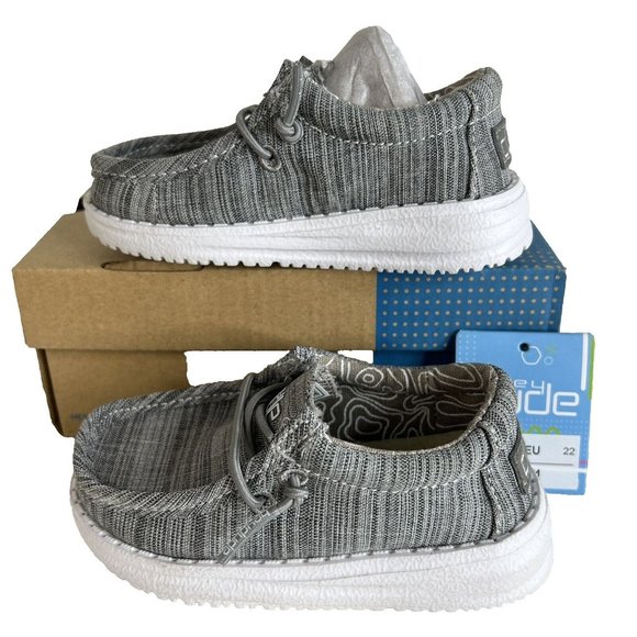 Hey Dude Wally Toddler Shoes Linen Stone Gray Slip On Size K6 M New In Box - Picture 2 of 14